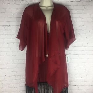 Chic Sheer Maroon Chiffon Kimono Fringe Cover up S